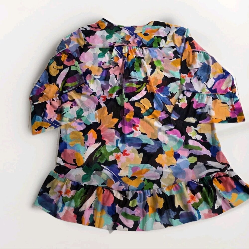 Profile By Gottex Tunic Beach Cover Up S Mesh Abstract Ruffles Oversize Boho NWT - Picture 16 of 16